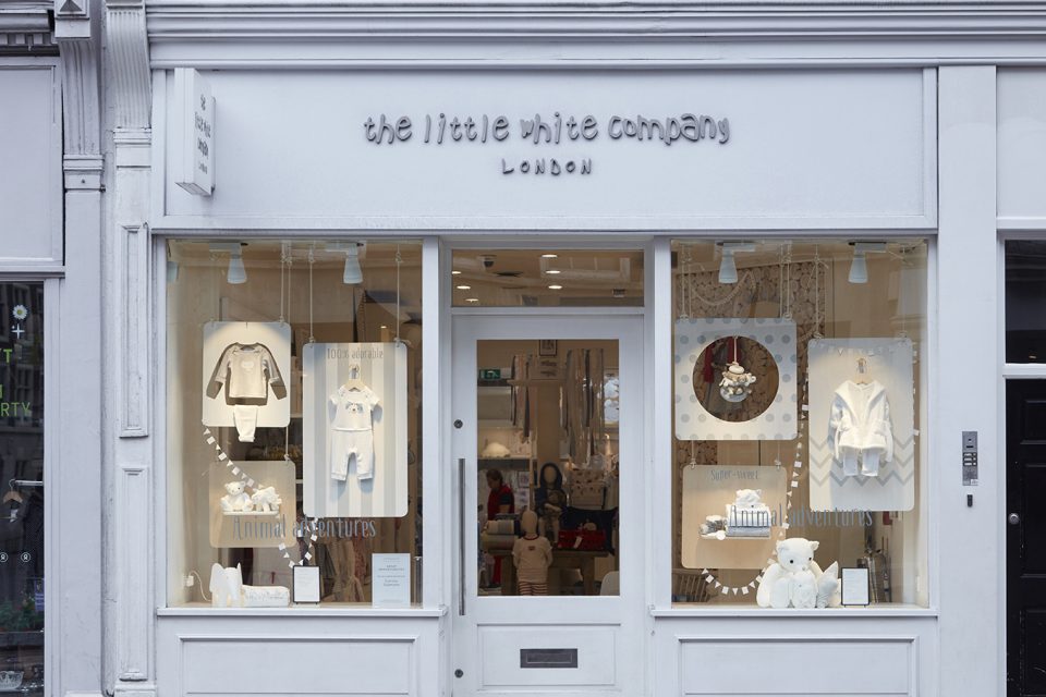 Visual merhcandising window scheme for the White Company, London